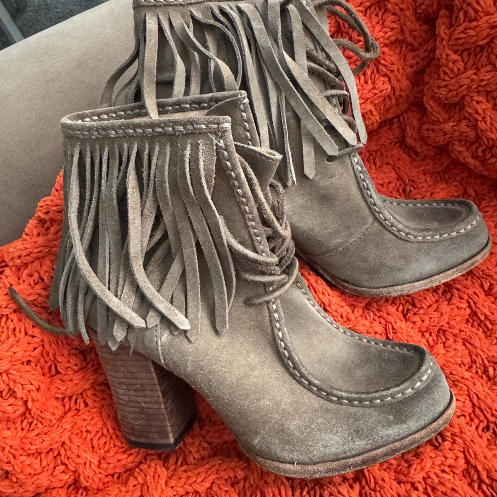 Frye Olive Fringed Heeled Boots - Picture 2 of 5